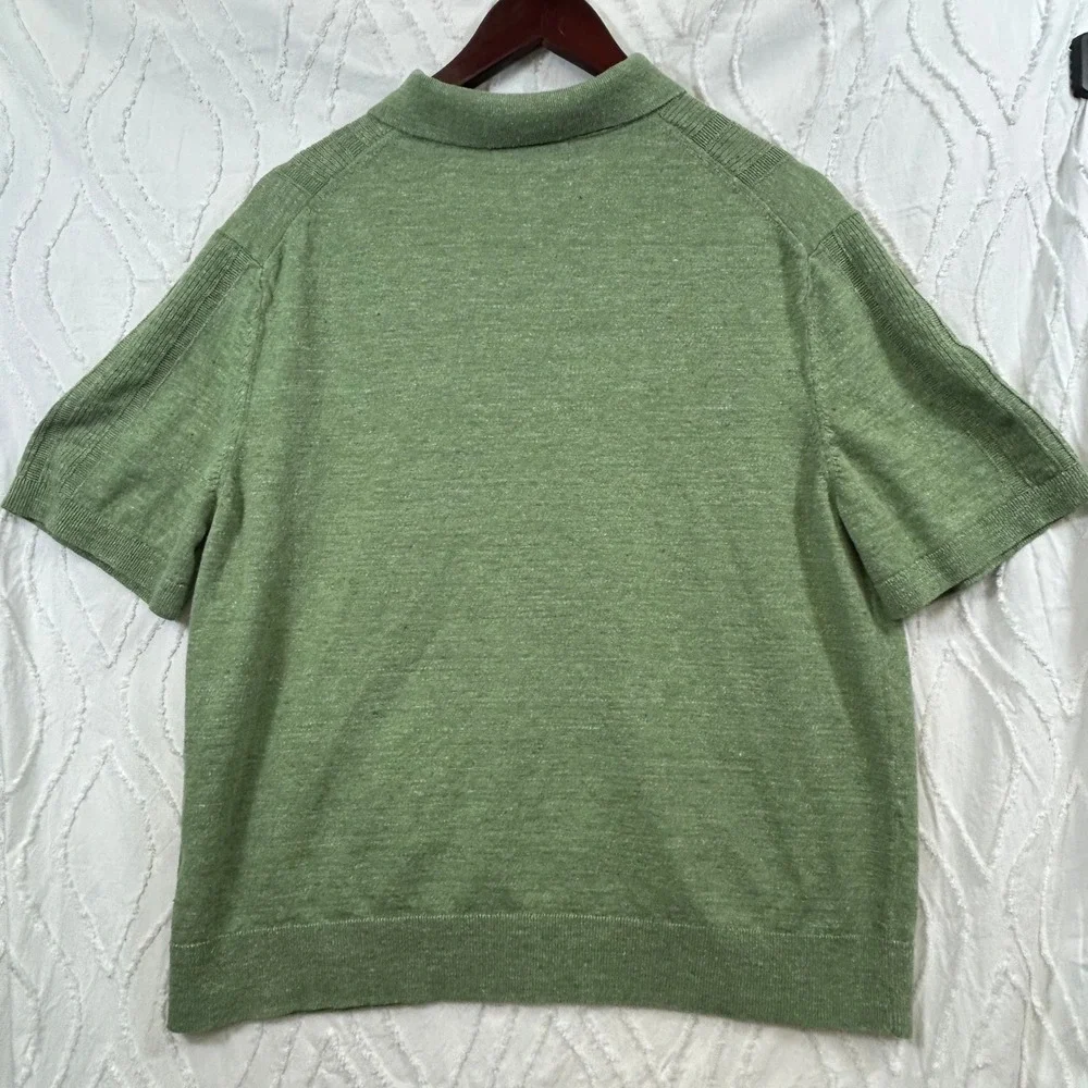 Banana Republic Linen Blend Polo Sweater Men XL Green Textured Knit Short Sleeve
